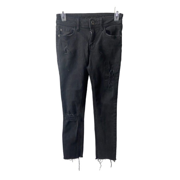 DL1961 Florence Instasculpt Black Skinny Jeans Size 24 x 24 Raw Hem Distressed - Picture 1 of 5